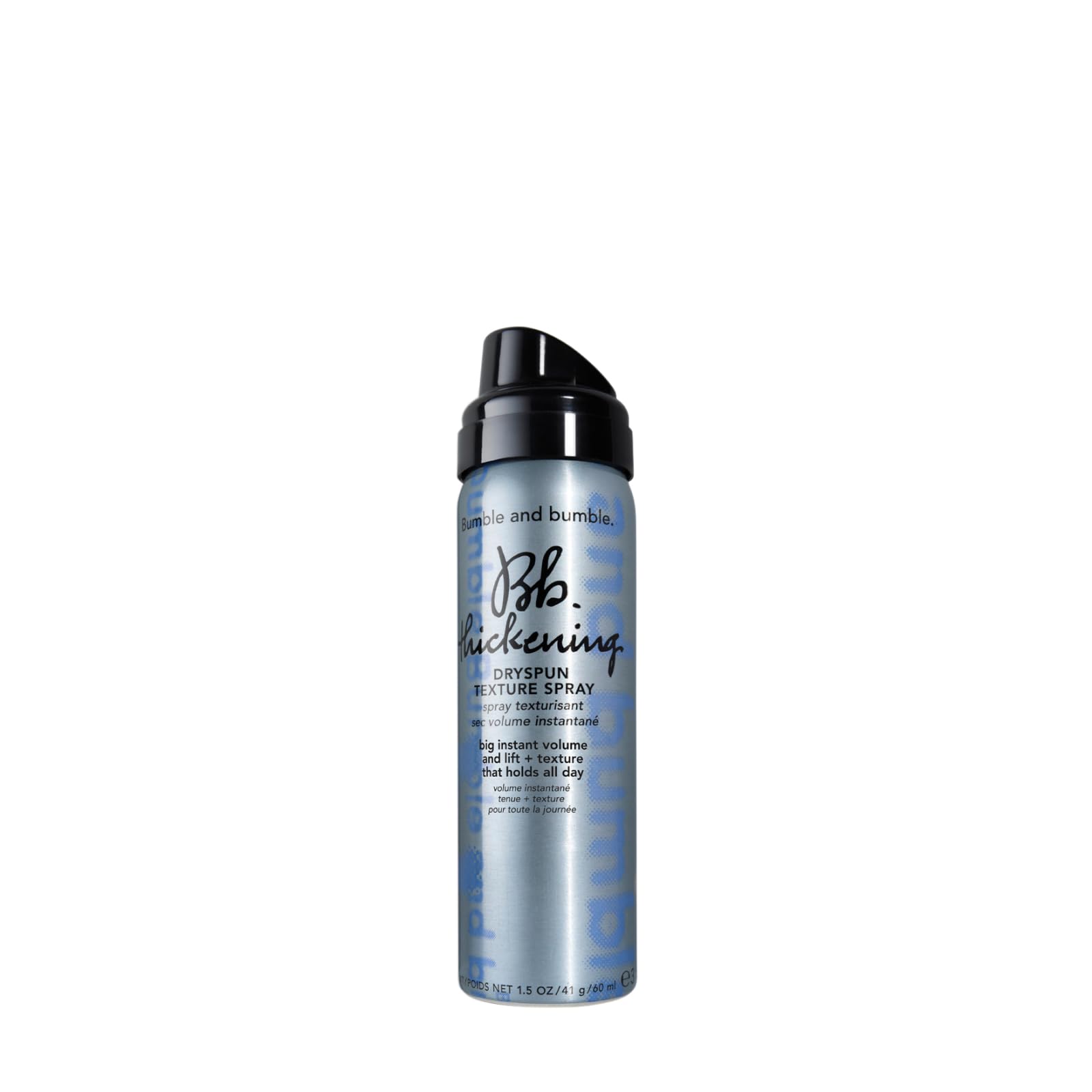 Bumble & Bumble Thickening Dryspun Texture Spray bottle with spray nozzle, showing the product for adding volume and texture to hair.