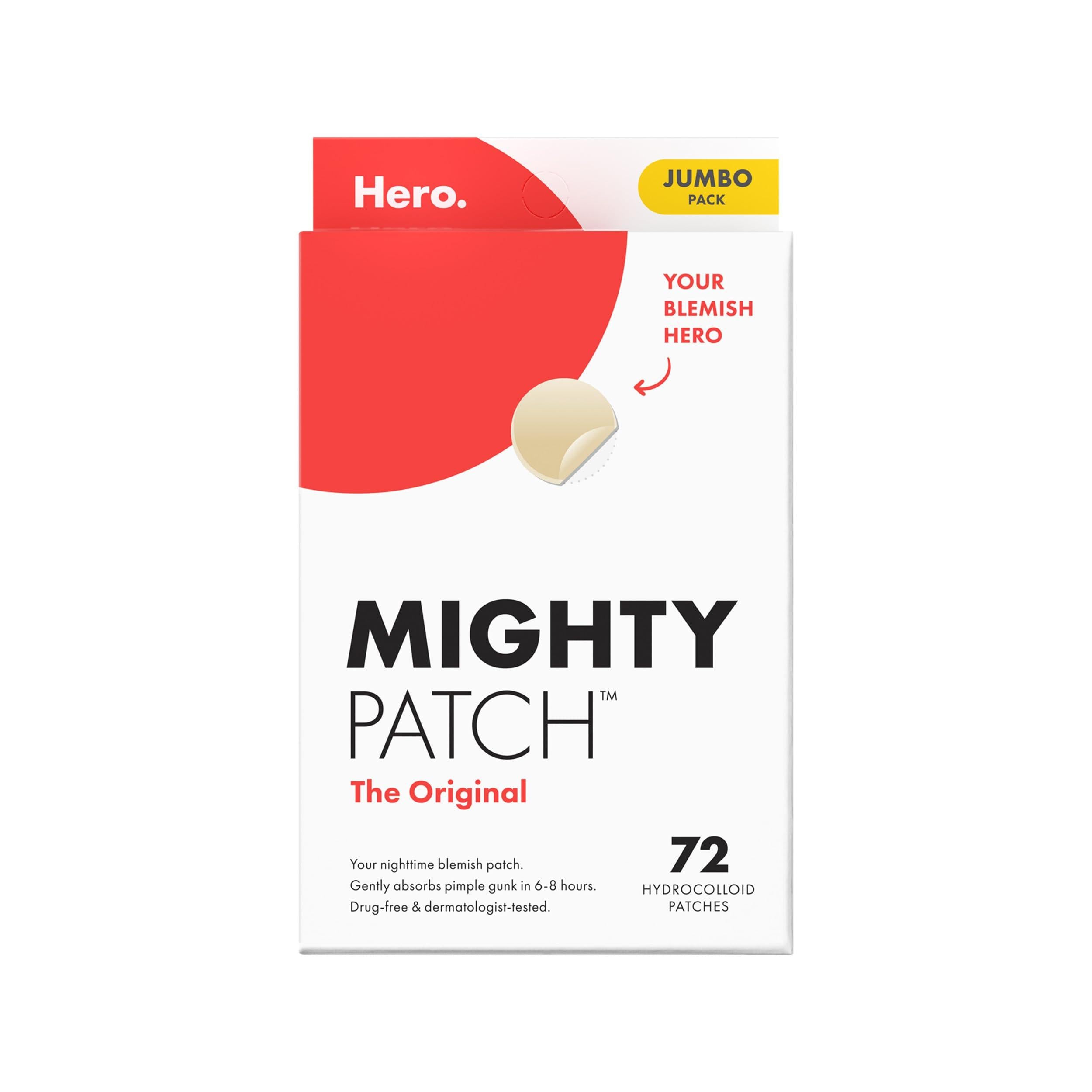 Matchy Patch Mighty Patch Original acne patch on clear skin with visible white spot for acne treatment.