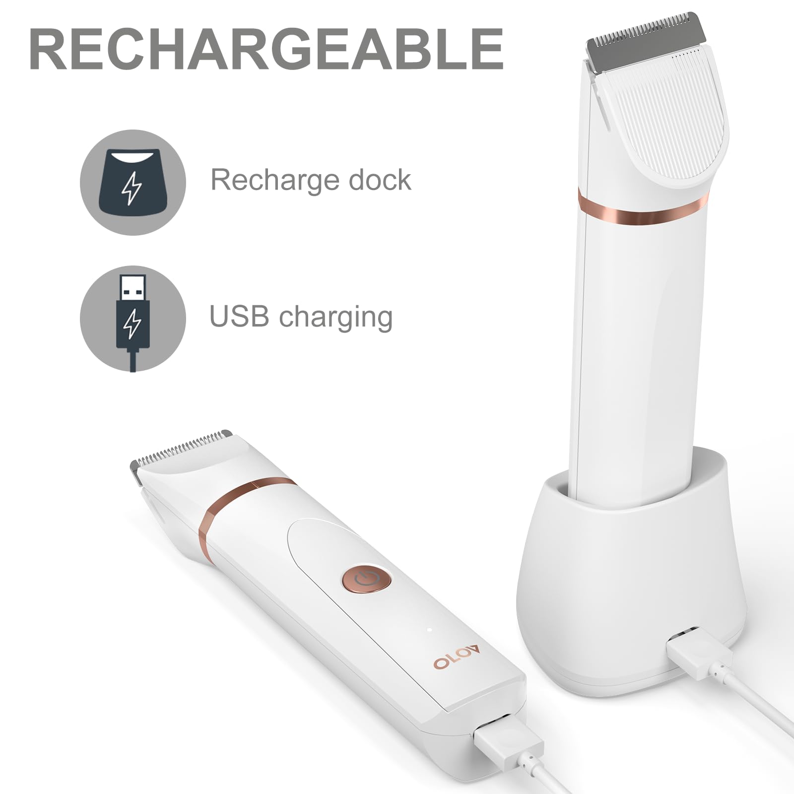 Bayleez OLOV electric body hair trimmer with ergonomic design and adjustable head for smooth grooming.