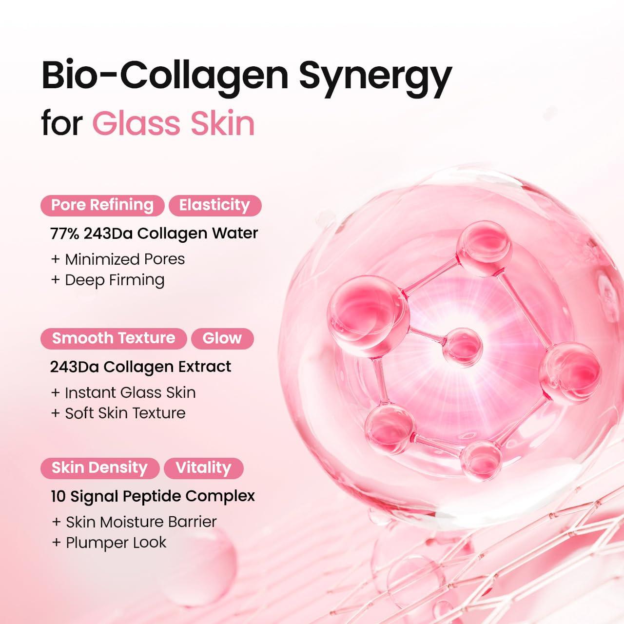 Bayleez BIODANCE Collagen Peptides Jelly Serum Mist bottle with clear label and spray nozzle, showcasing transparent packaging and product details.