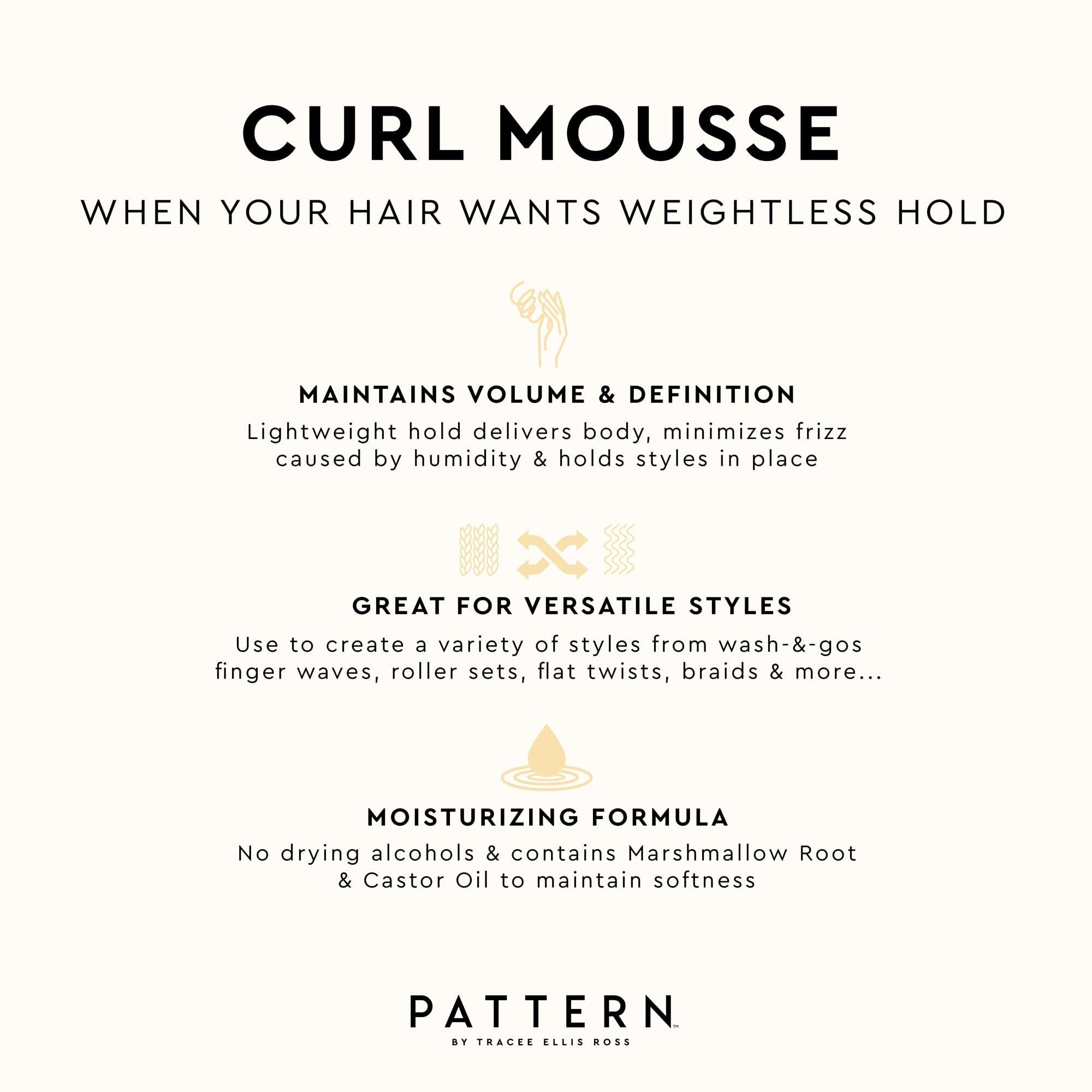 Pattern Beauty Curl Mousse bottle with pump dispenser, designed for defining and enhancing natural curly hair.