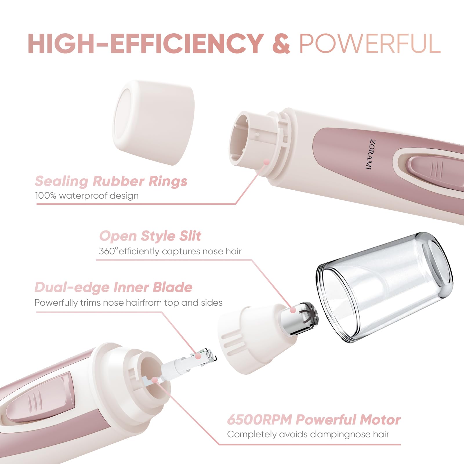 IPX7 ear and nose hair trimmer clipper with grooming attachments, compact design, and waterproof construction.