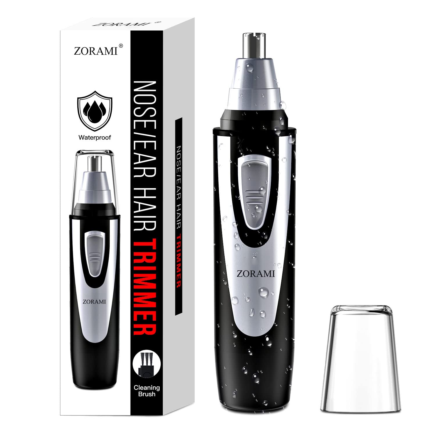 IPX7 ear and nose hair trimmer clipper with compact design, stainless steel blades, and waterproof construction for easy grooming.