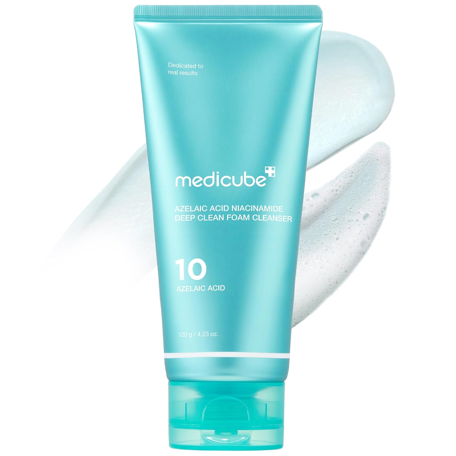 Medicube Facial Cleanser Zero Pore Capsule Cleansing Foam with white and blue packaging, showing the product tube and cap.