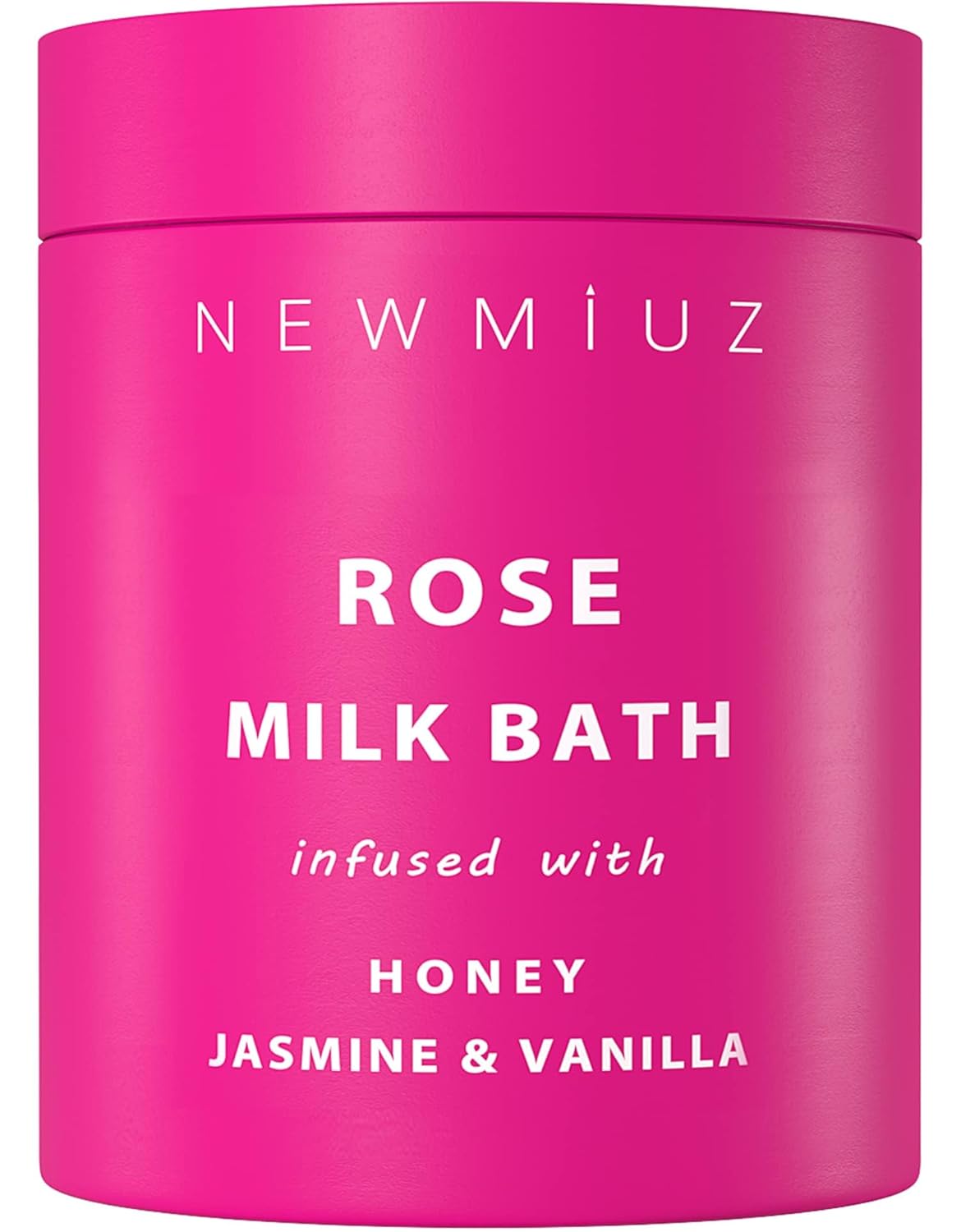 NewMiuz Calming Rose Coconut Milk Bath Soak in a jar with rose petals and coconut scent, showcasing the relaxing bath product.