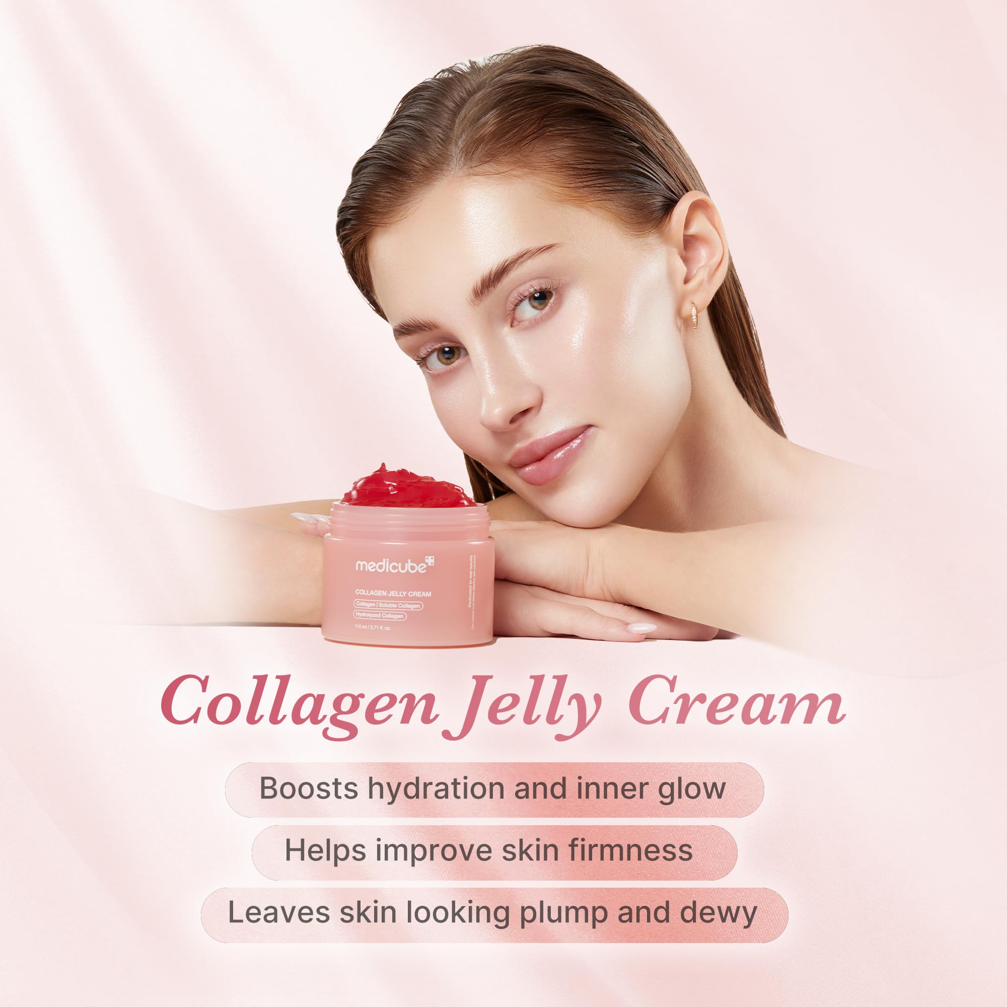 Medicube Collagen Jelly Cream jar with its smooth, translucent gel texture and fresh, natural appearance.