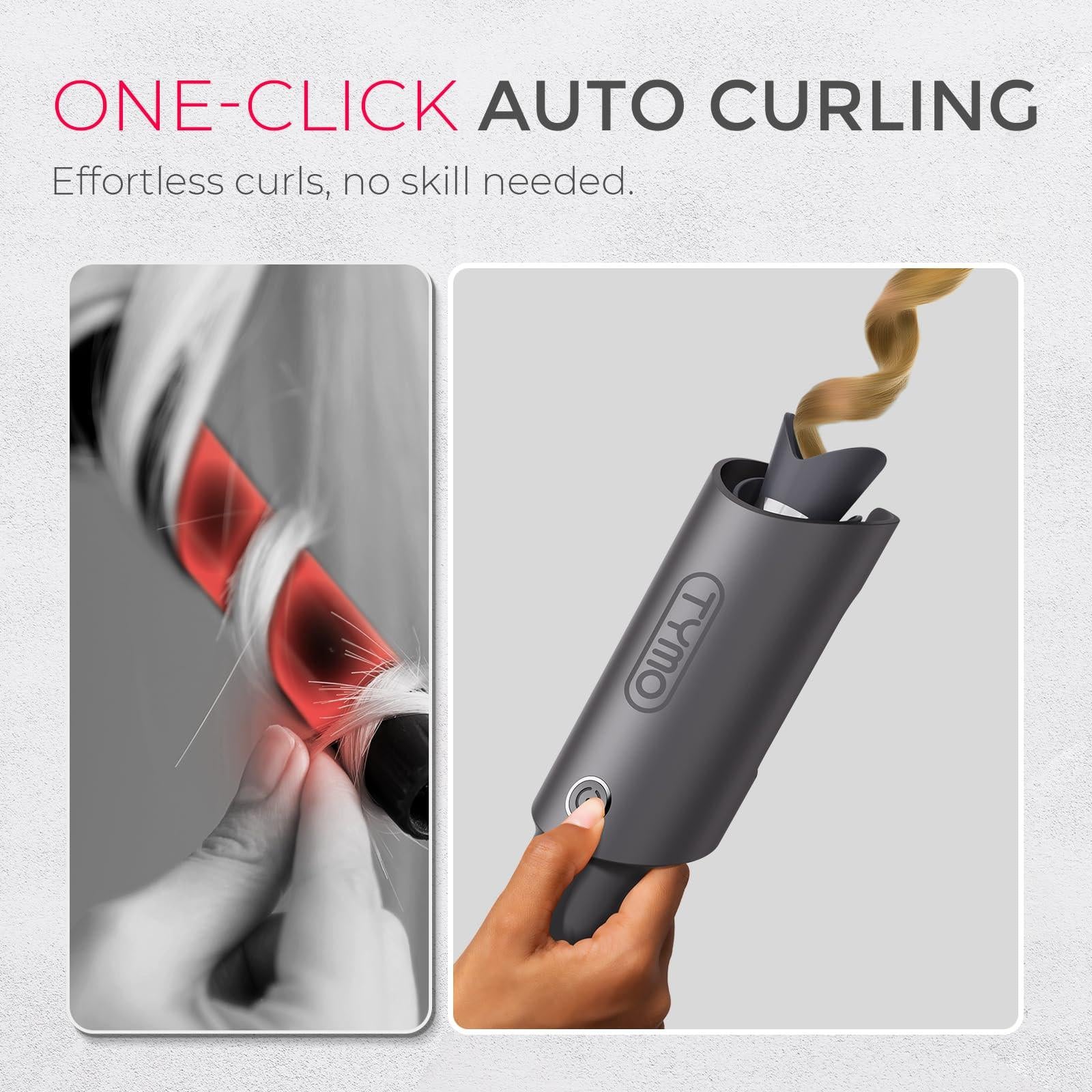 TYMO Automatic Rotating Curling Iron with digital display and ceramic barrel for effortless, professional-looking curls.