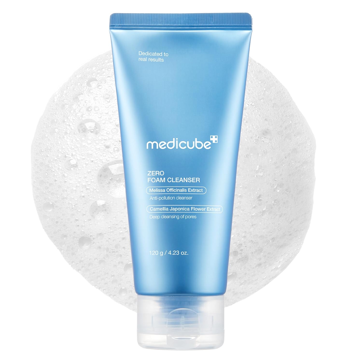 Medicube Facial Cleanser Zero Pore Capsule Cleansing Foam with smooth, foamy texture in a white bottle for deep pore cleansing.