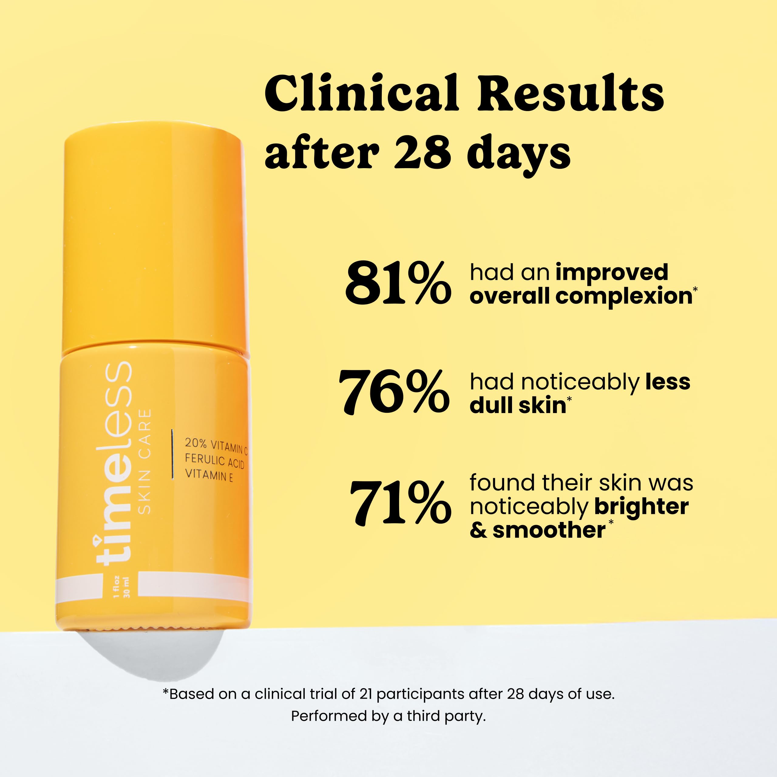 Bayleez Vitamin C Serum with Vitamin E and Ferulic Acid in a clear glass bottle, featuring dropper applicator and vibrant citrus label.