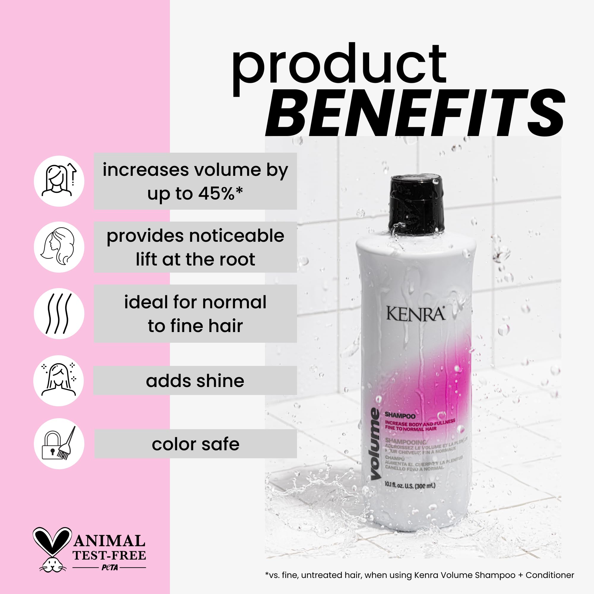 Kenra Kerna Volume Shampoo bottle with label, showcasing the product's packaging and branding for thick, voluminous hair.