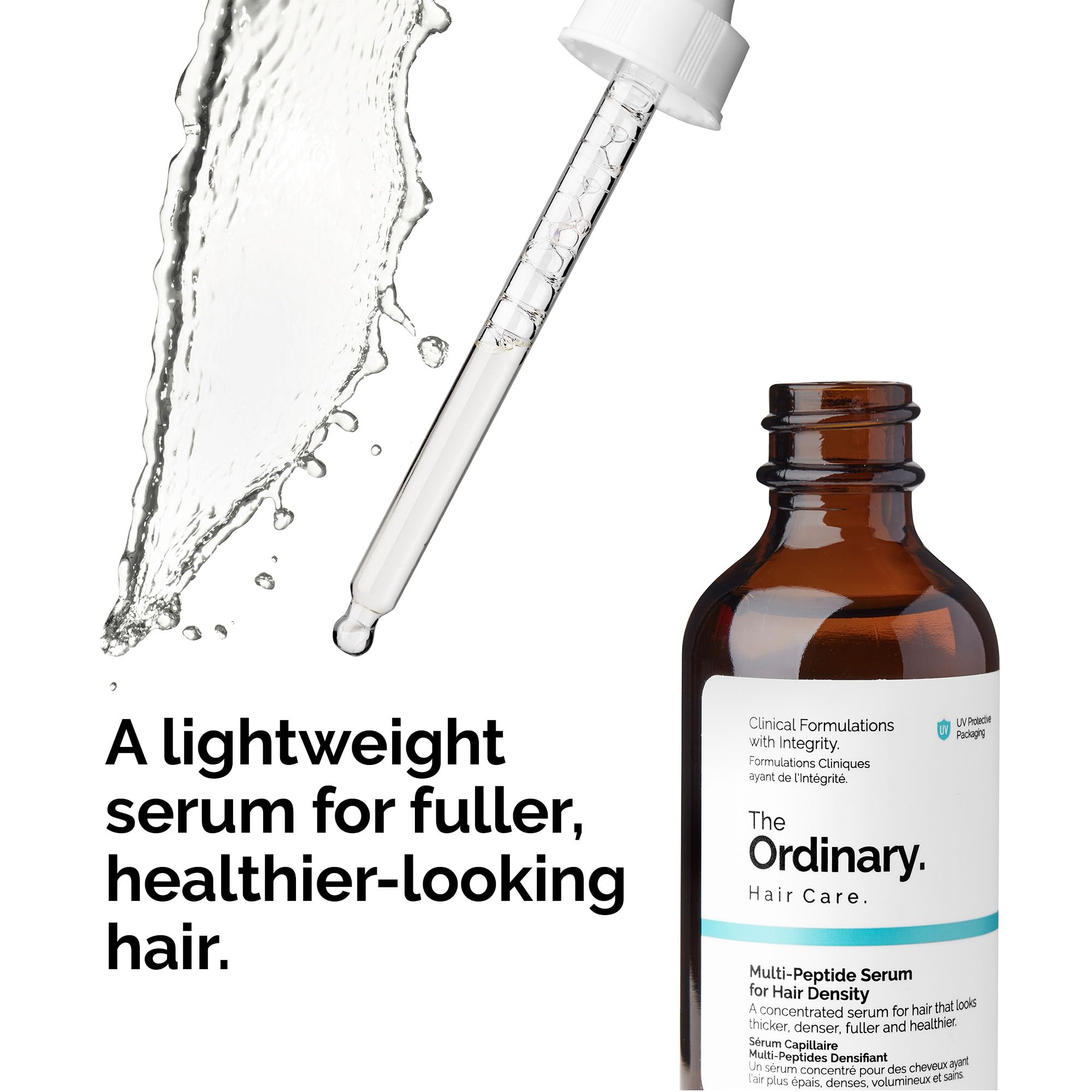 The Ordinary Multi-Peptide Serum for Hair Density bottle with dropper, designed to improve hair thickness and health.