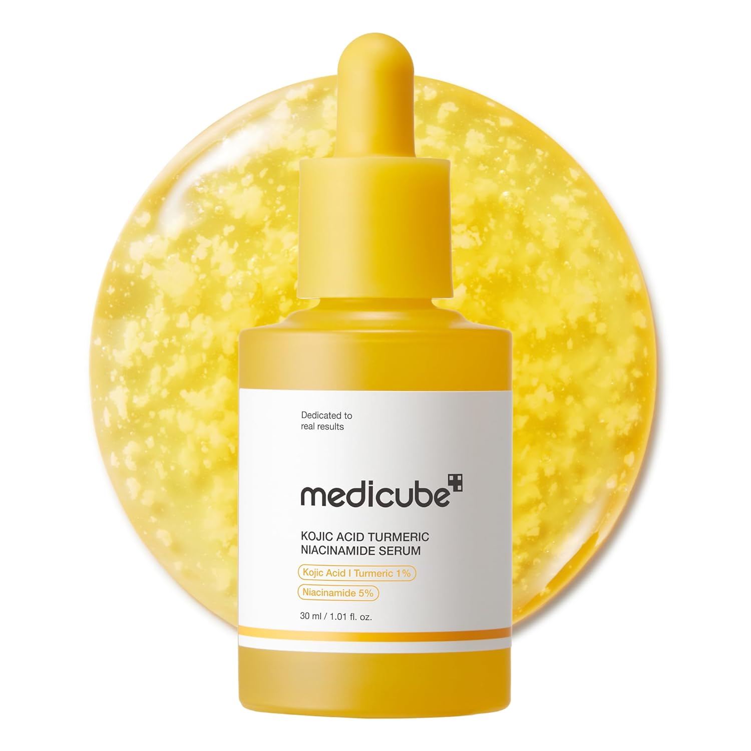 Medicube Kojic Acid Turmeric capsule serum in a clear bottle with a dropper, designed for skin clarifying and balancing.