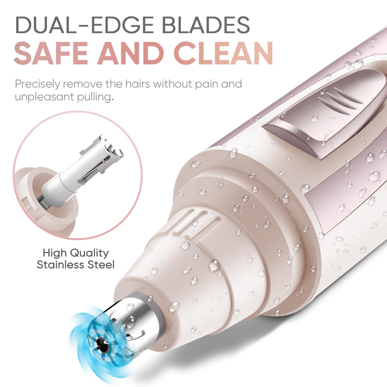 IPX7 ear and nose hair trimmer clipper with sleek design, compact size, and precision blades for grooming facial hair.