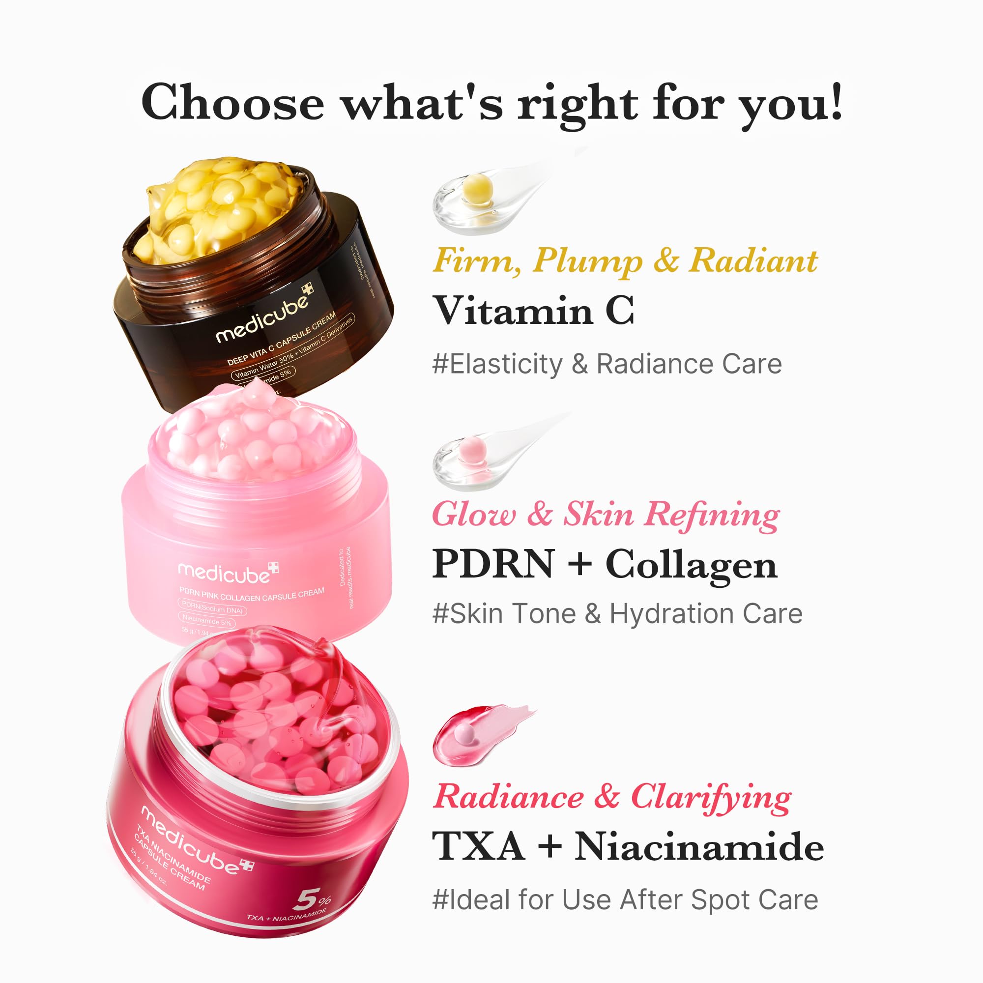 Medicube Capsule Cream with Deep Vitamin C in a jar, showing the skincare product with capsules and vibrant orange ingredients.