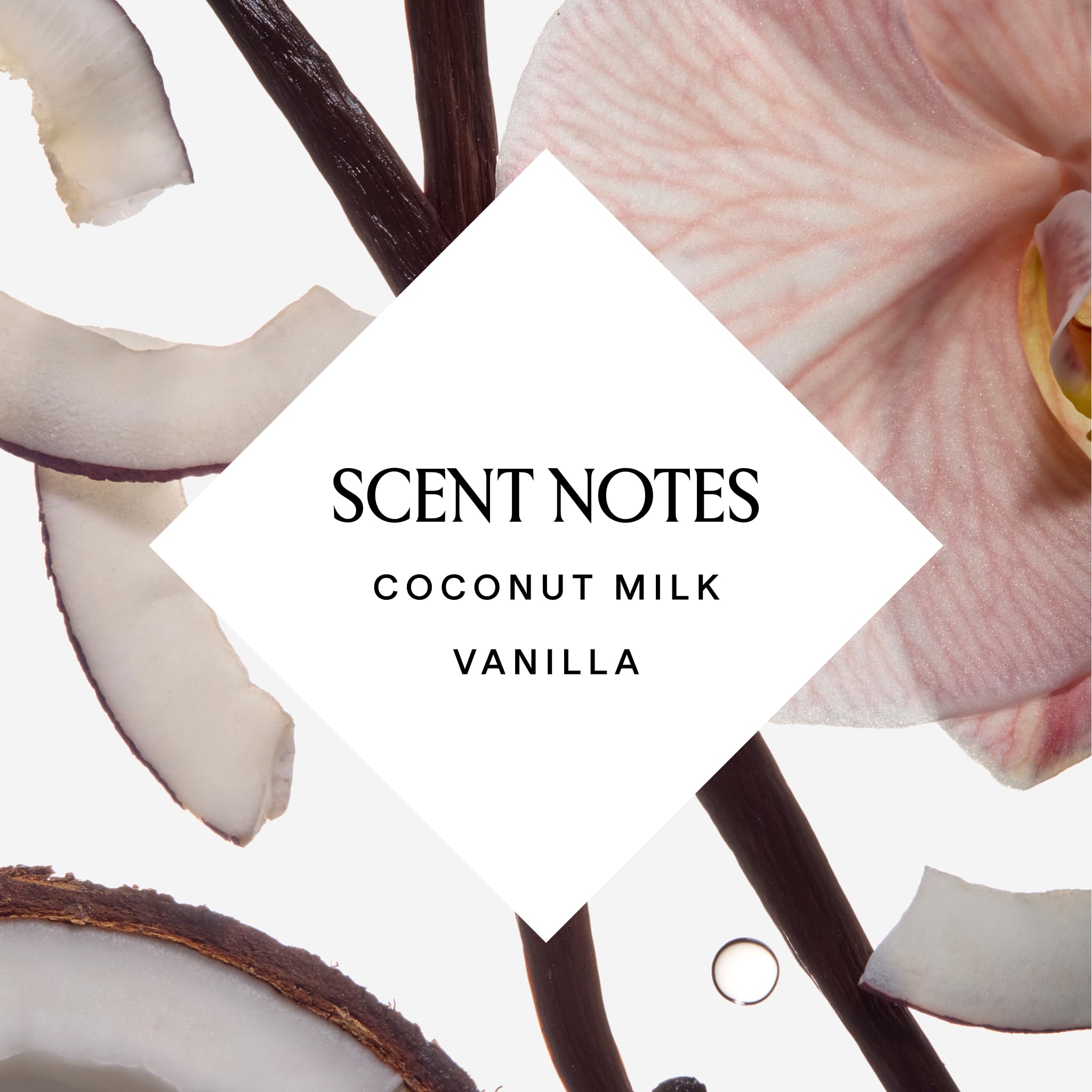 Herbivore Coconut Milk Bath Soak in a clear jar with a white scoop, featuring coconut flakes and natural ingredients.