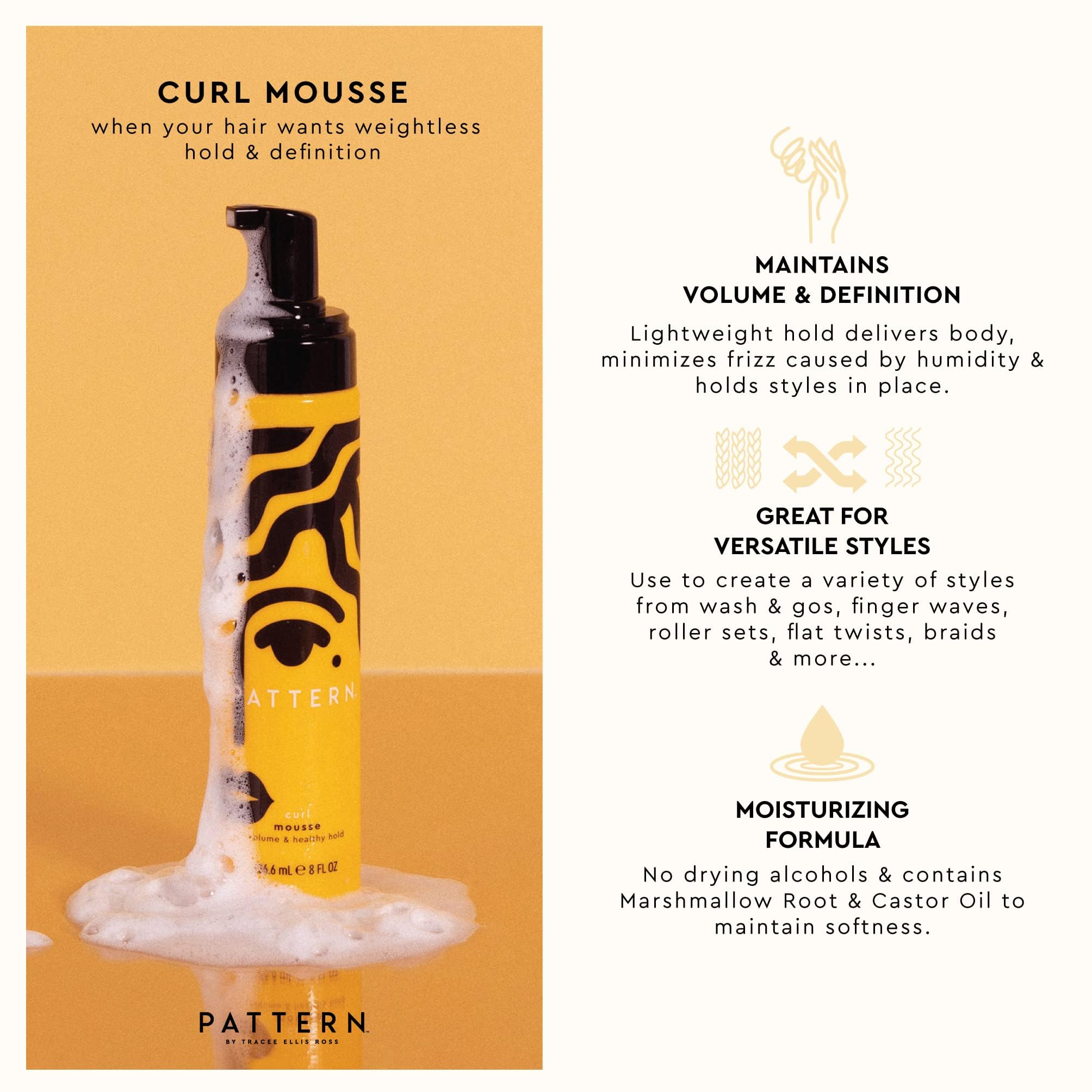 Pattern Beauty Curl Mousse bottle with pump dispenser, designed for defining and enhancing natural curly hair.