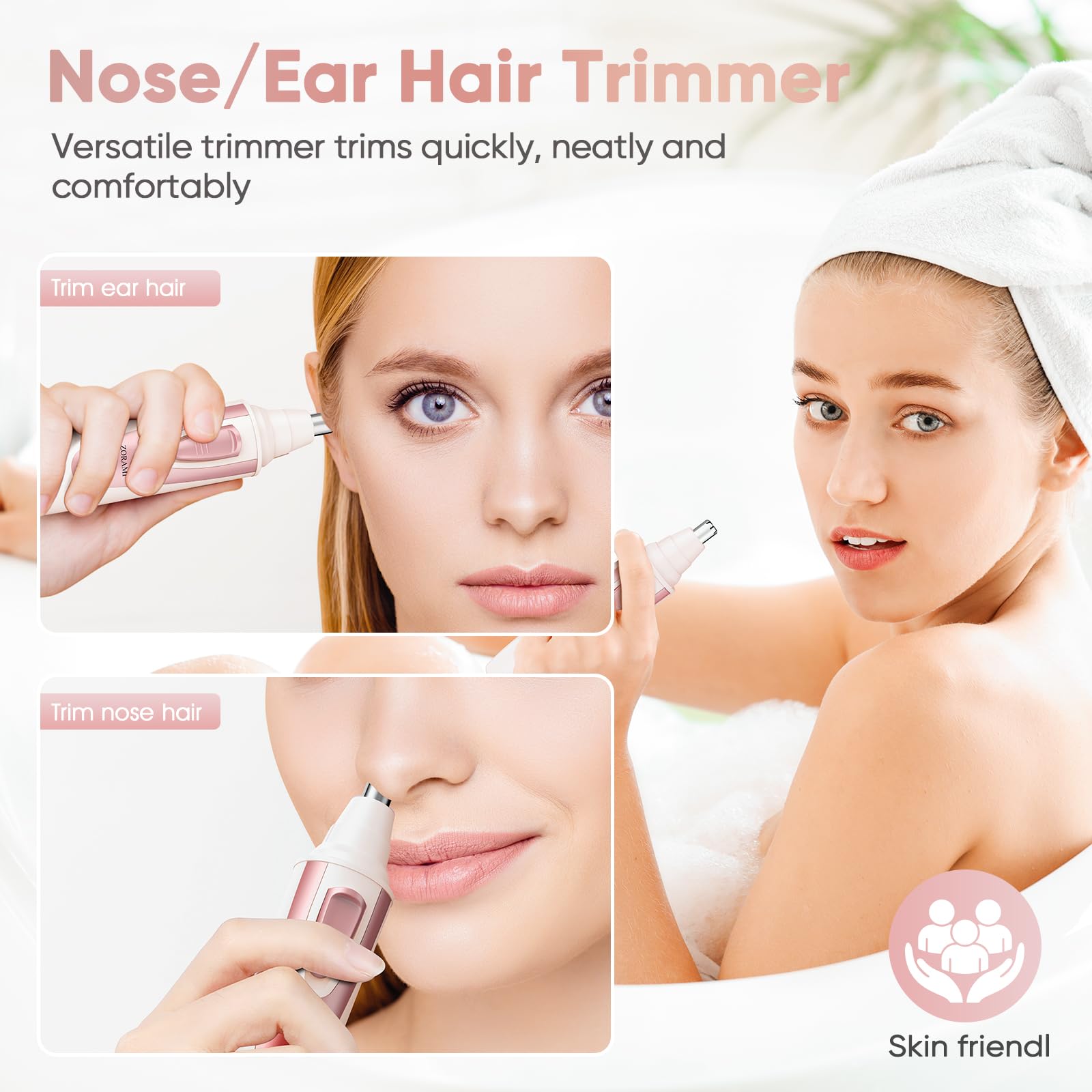 IPX7 ear and nose hair trimmer clipper with ergonomic design and precision blades for safe grooming.