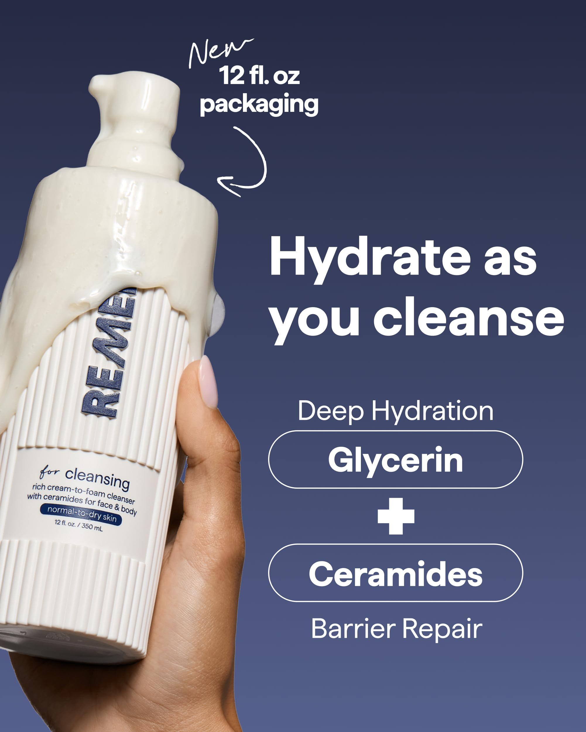 Bayleez Remedy for Rich Cream Cleansing cream-to-foam face wash with ceramides, glycerin, and panthenol for normal to dry skin