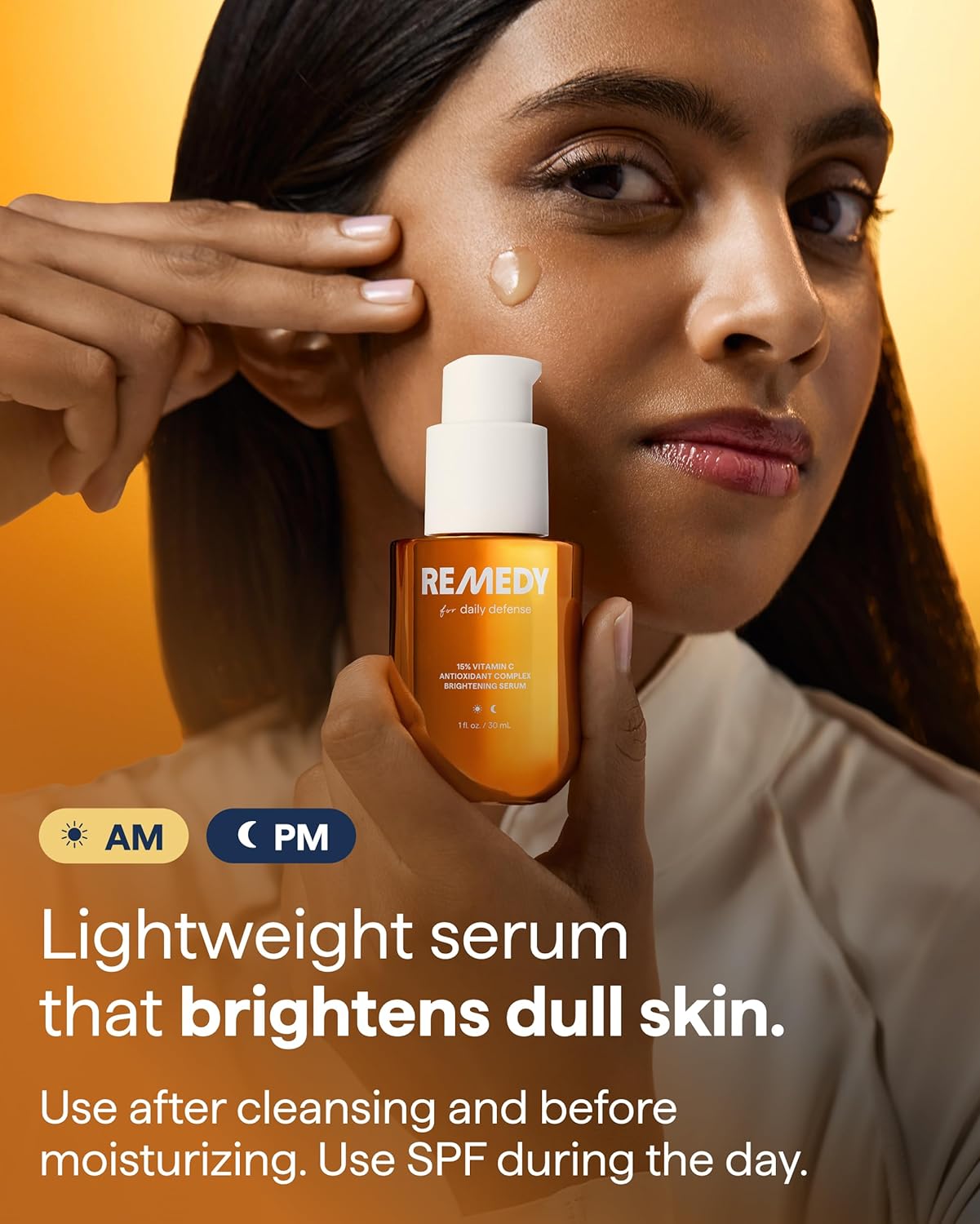 Remedy Science Vitamin C Complex Brightening Serum in a clear glass bottle with dropper, designed for radiant skin.