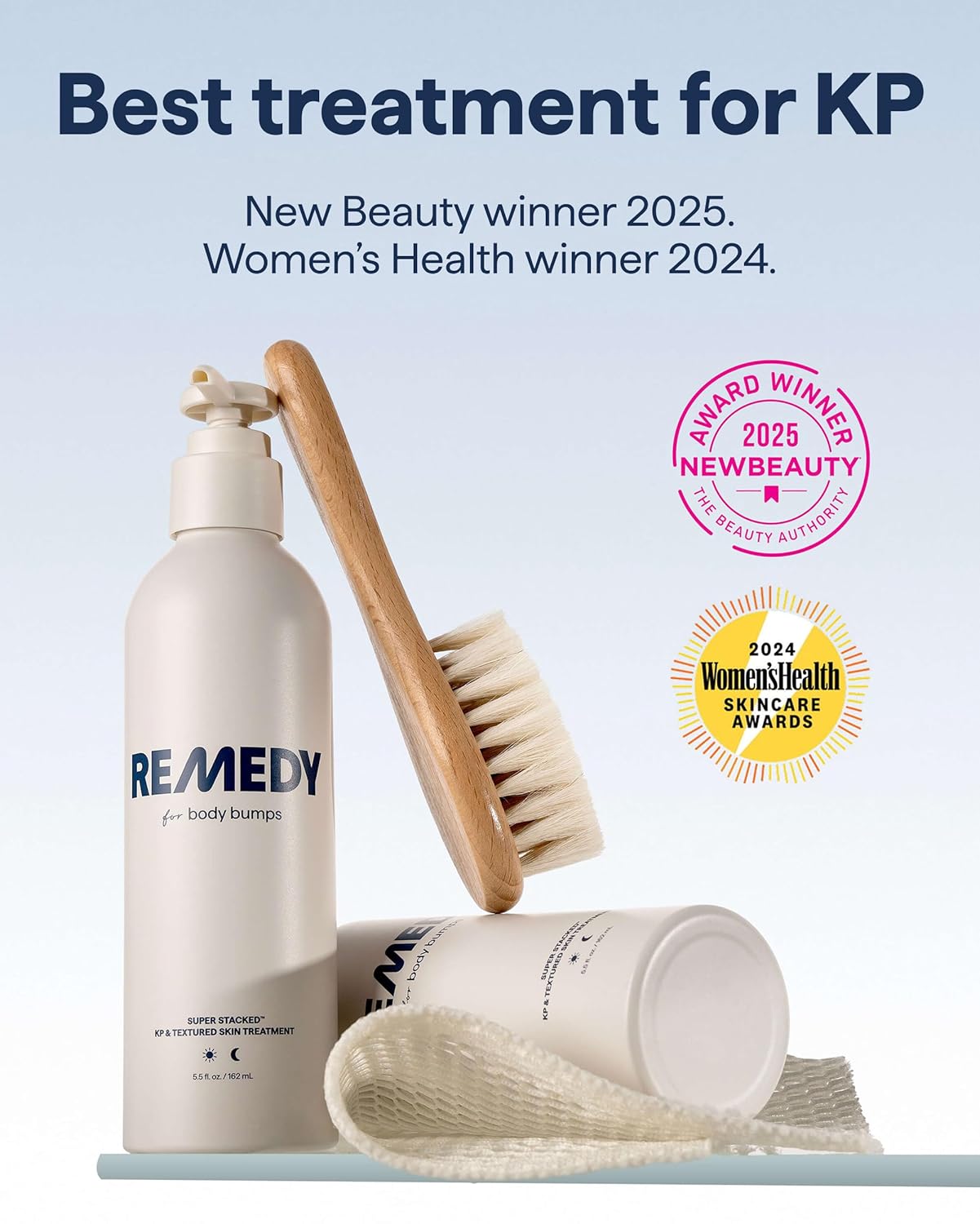 Remedy Science Body Bumps Relief remedy in a white bottle with a pump dispenser, designed to soothe skin irritation and bumps.