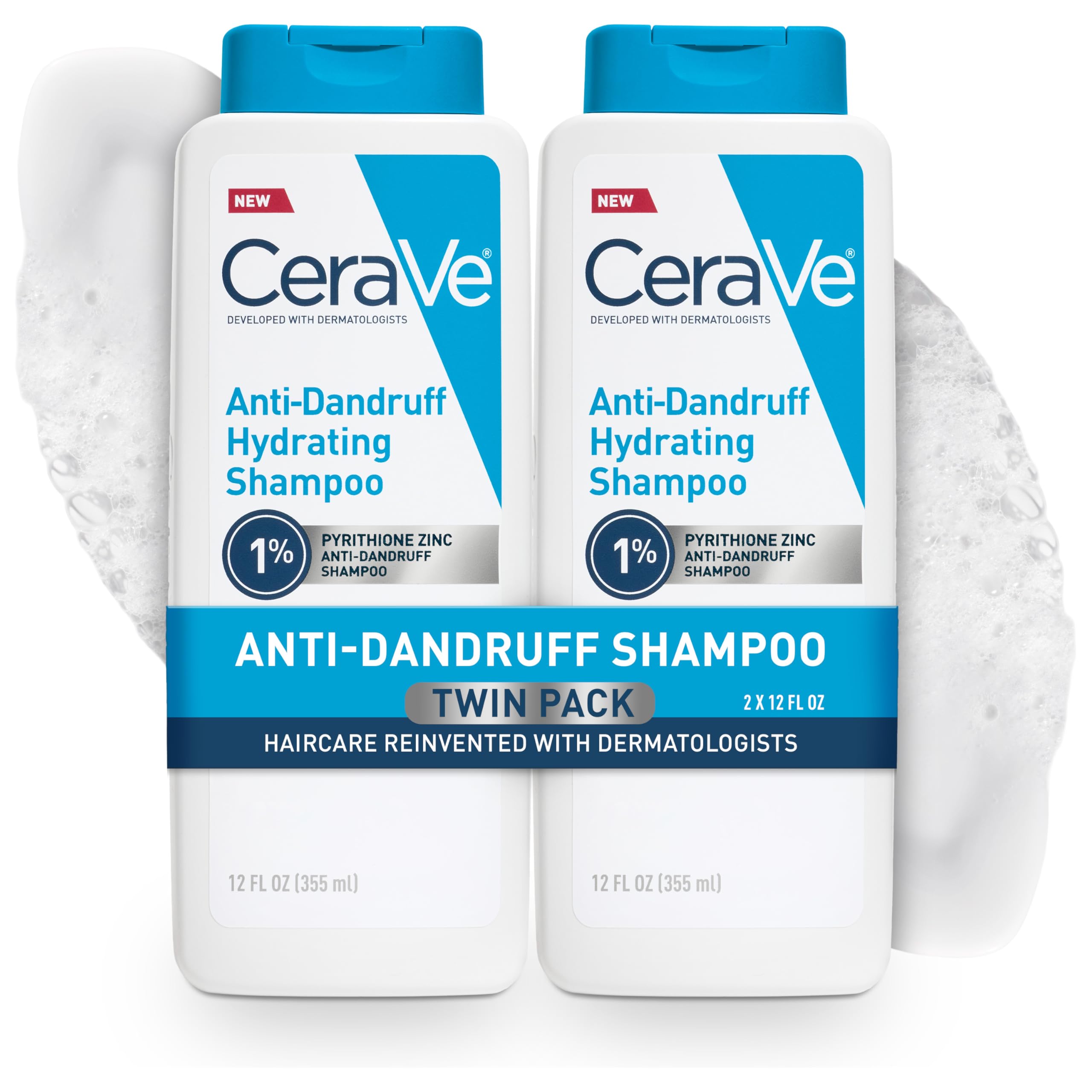 CeraVe Hydrating Anti Dandruff Shampoo bottle with white label and blue cap, designed for scalp care and dandruff relief.
