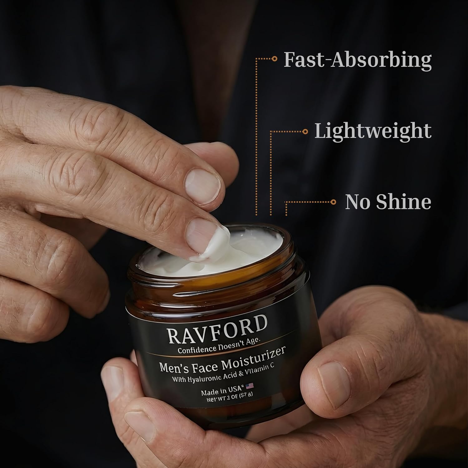 Ravford Men’s face moisturizer in a sleek jar, with the product label visible, designed for hydrating and nourishing men's skin.