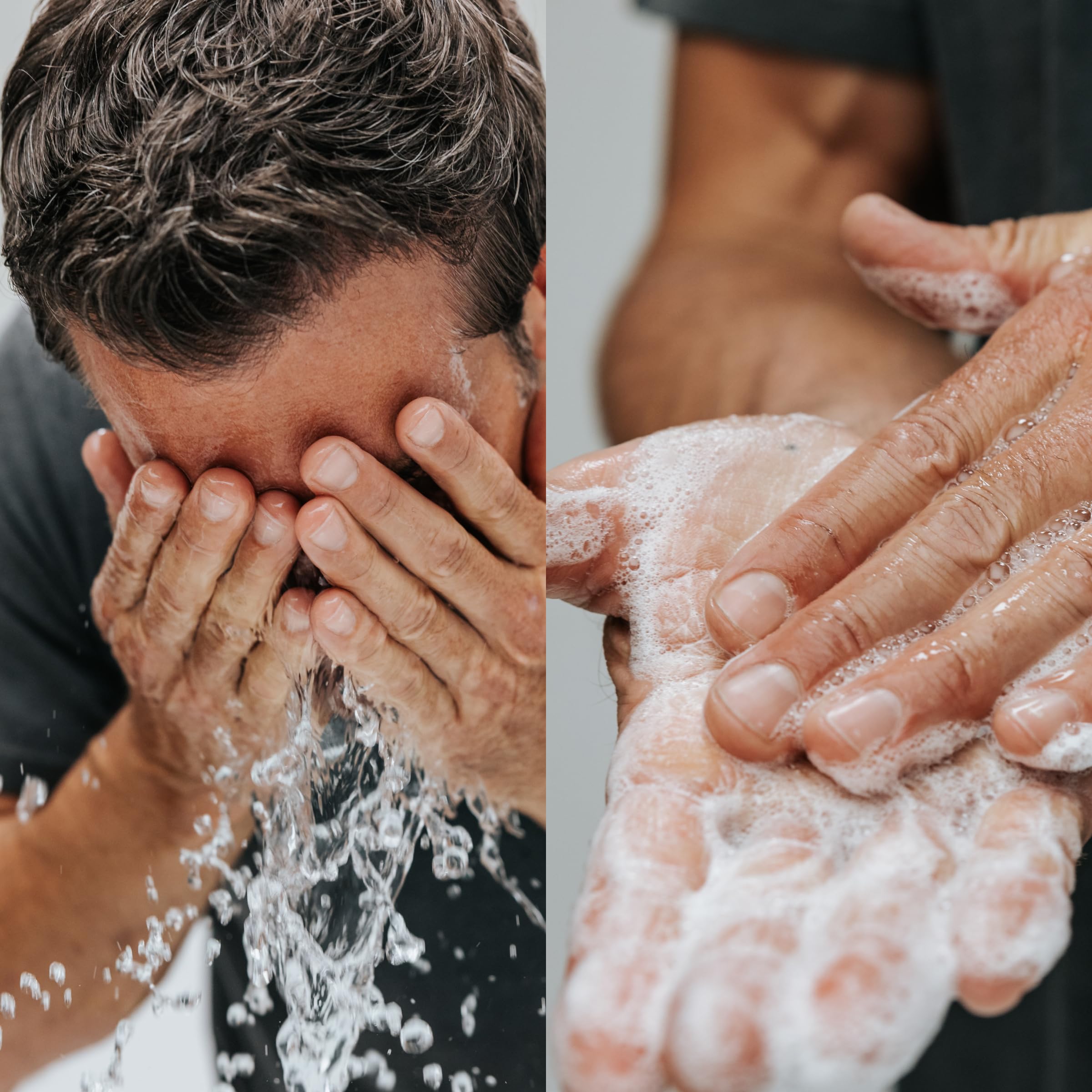 Caldera + Lab The Clean Slate men's organic foaming facial cleanser in a clear pump bottle with white foam