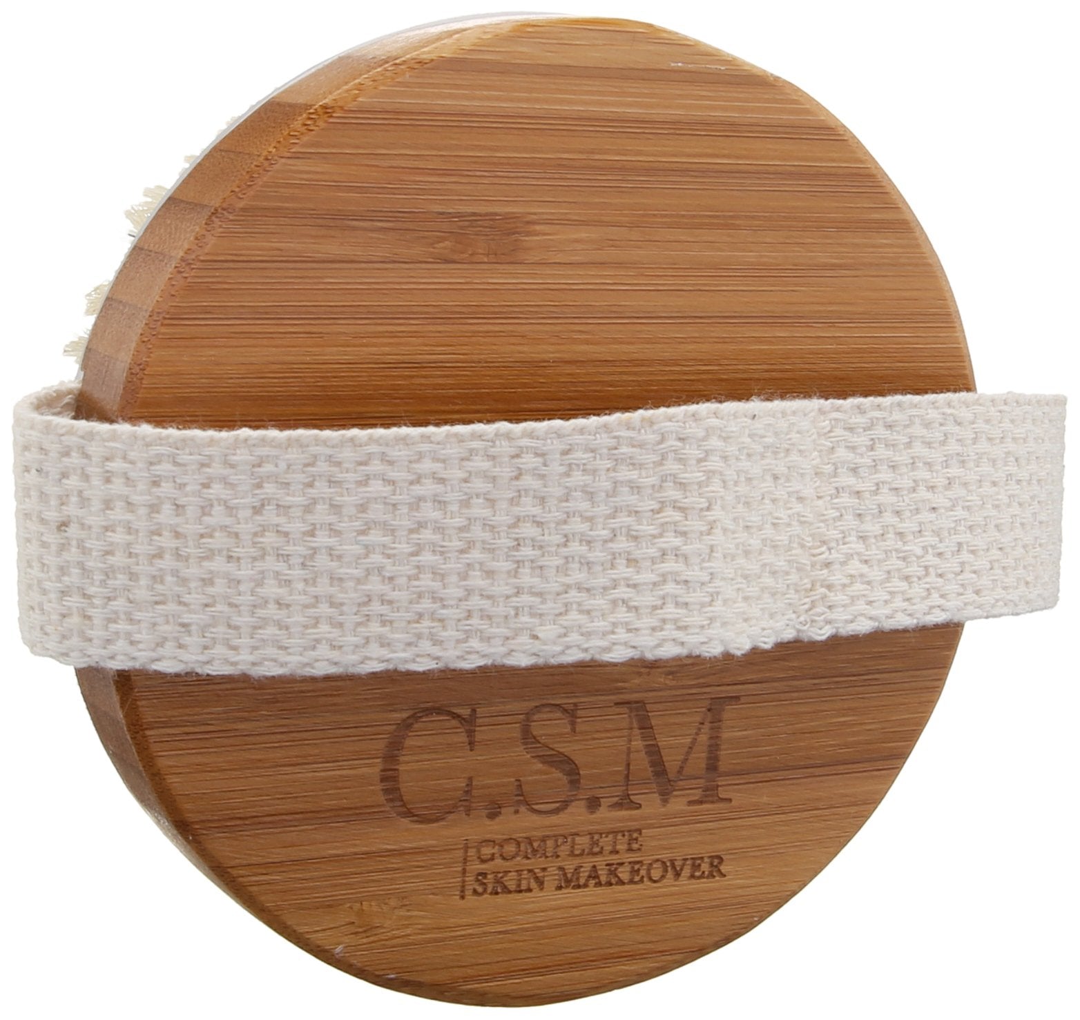 CSM dry brushing body brush for lymphatic drainage, showing natural wooden handle and soft bristles for skincare.