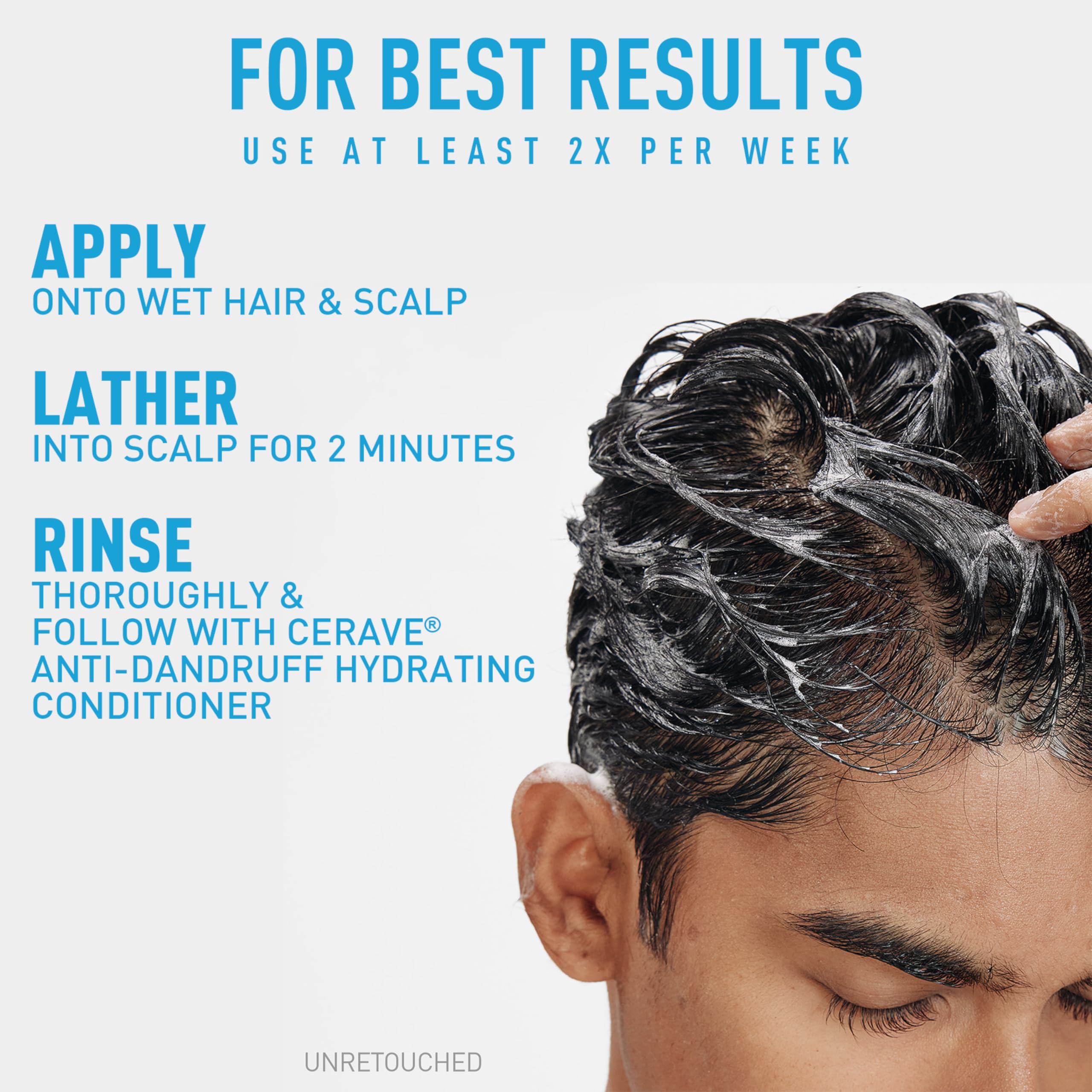 CeraVe Hydrating Anti Dandruff Shampoo bottle with white label and blue cap, designed to hydrate scalp and reduce dandruff.