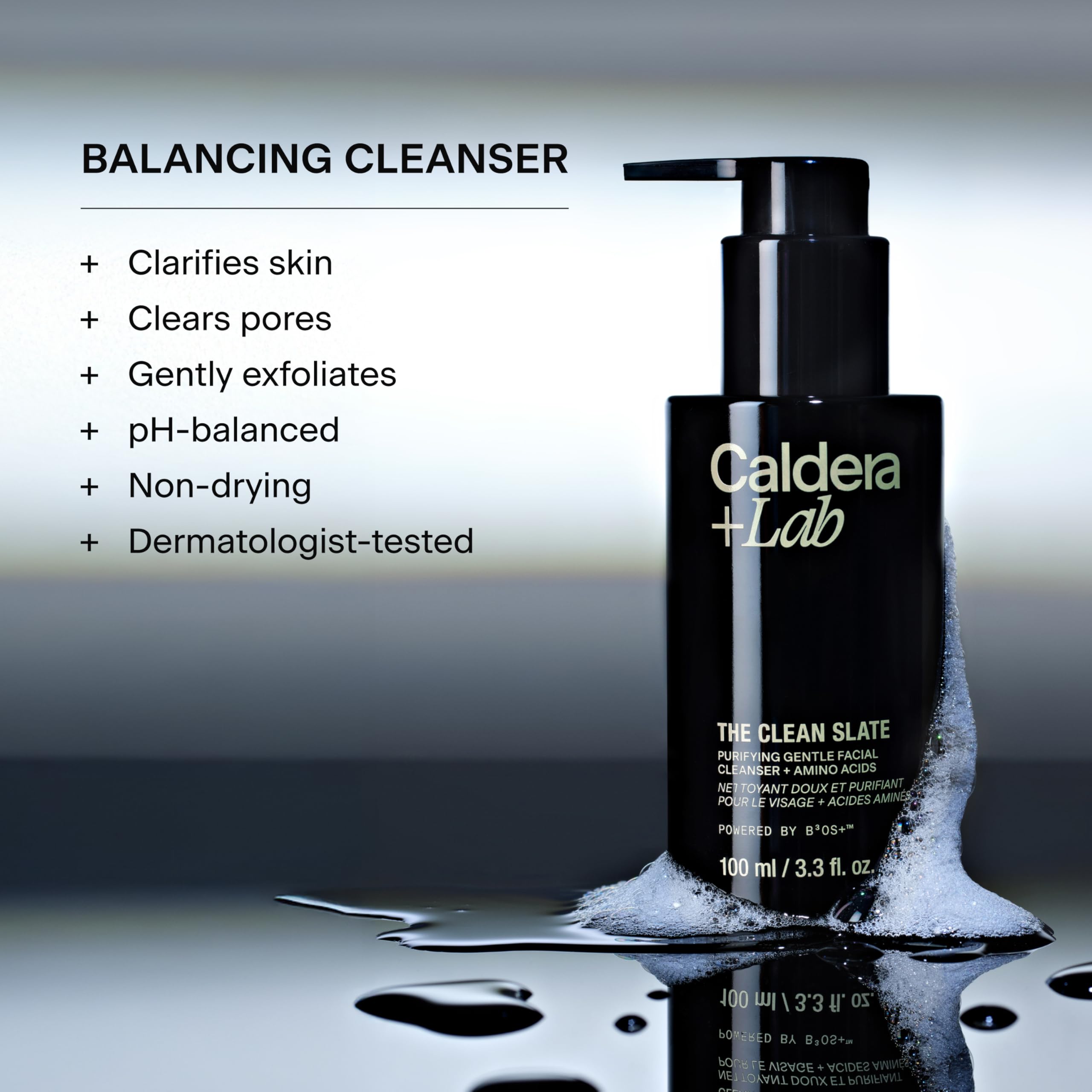 Caldera + Lab The Clean Slate | Men's Organic Foaming Facial Cleanser for Dry, Sensitive, & Normal Skin – Vegan, Natural & Antioxidant Packed Exfoliating Face Wash